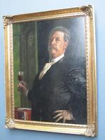Man with moustache drinking wine. Labeled Arnold Böcklin 57 years old.
