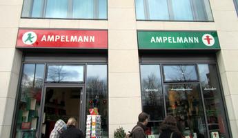 Front of Ampelmann store showing both walk and don't walk logos.