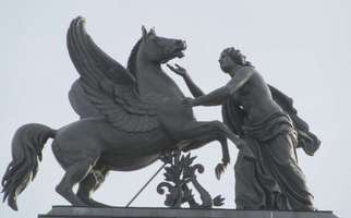 Sculpture of woman and winged horse