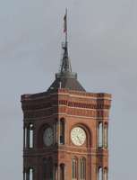Clock tower of red brick building