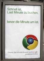 Bus stop ad for Google Chrome: “Fast is booking at the last minute...in less than a minute.”