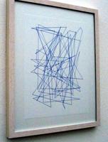 Framed picture with random lines drawn by pen plotter