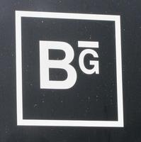 Logo for Berlinische Galerie; Inside a square is a large B, smaller G with overbar