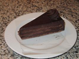 Side view of slice of truffle torte