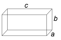 Rectangular prism with length, height, and width labeled a, b, and c