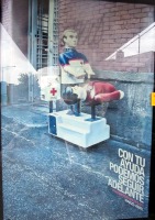 Advert for learning CPR; looks like one of those horses in front of a grocery store.