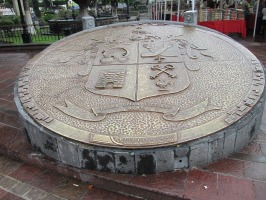 large round sculpture showing the Tlaquepaque city seal