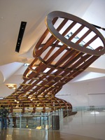 cylindrical wooden lattice sculpture