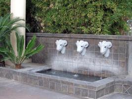 Three fountains in shape of ram's heads.