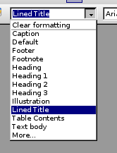 pull-down dialog showing 'lined title' highlighted