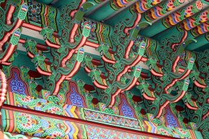 Details of painted beams on a shrine