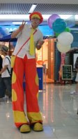 Guy on stilts doing promotion at mall in Daegu