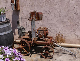 Rusty machinery on a wheeled cart