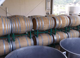 Two rows of barrels lying horizontally