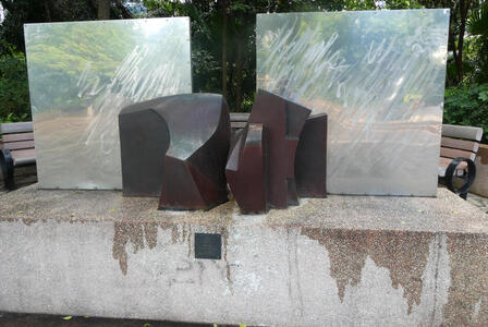 abstract sculpture with glass panels