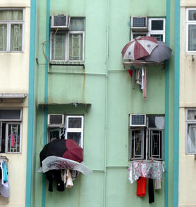 laundry with umbrellas
