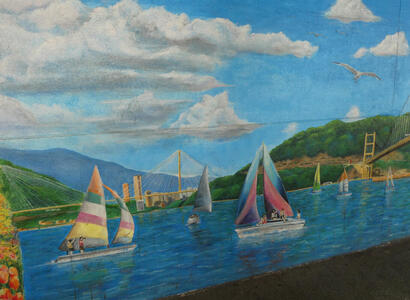 mural of boats