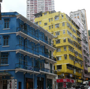blue yellow buildings