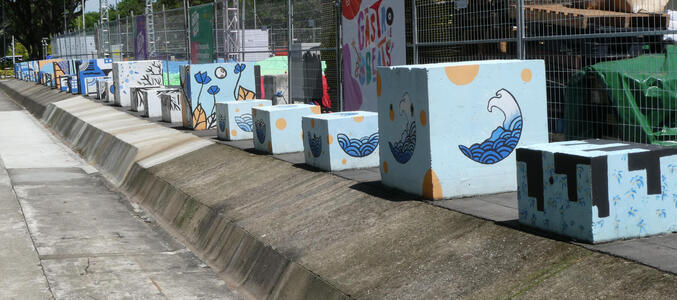 painted concrete barrier blocks