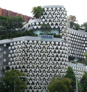 mall with hexagonal tile walls