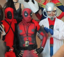 Cosplayers as Deadpool, Spiderman, and Ant Man