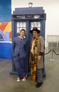 People playing the part of the tenth and fourth Doctors from Dr. Who