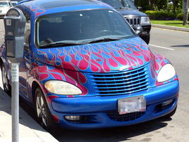 car with flames printed