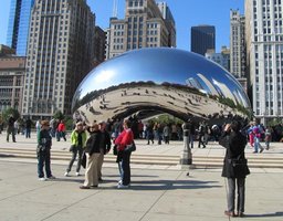 Cloudgate, a large highly-polished stainless steel sculpture shaped like a kidney bean