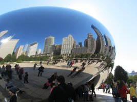 Chicago skyline reflected in Cloudgate