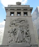 Sculpture in memorial to firefighters of the Great Chicago Fire.
