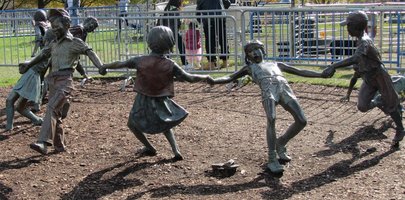 Sculpture near Navy Pier entrance of children at play