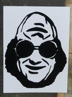 Sticker with drawing of man in glasses