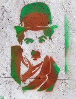 Stencil painted image of Charlie Chaplin