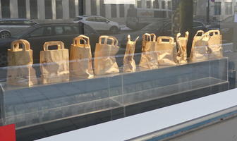 Windows display of paper shopping bags