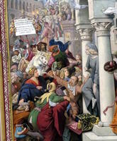 Closeup of crowd scene in a painting