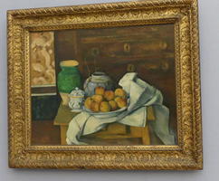 Still life with fruit and green vase