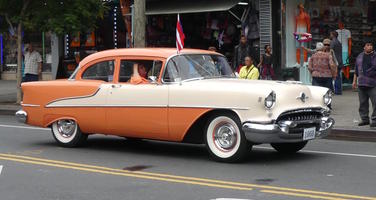Orange and white classic car