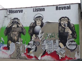 Three monkeys: observe (with camera) listen (with headphones) reveal (with microphone)