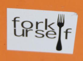 Image of fork; handle forms letter L in “fork urself”