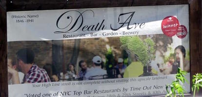 Sign for Death Ave. Restaurant Bar Garden Brewery (Historic Name 1846-1941)