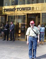 Me standing in front of Trump Tower wearing cap: “Make America Gay Again”