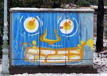 painted face on utility box