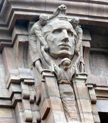 Closeup of face on Stahlhof building.