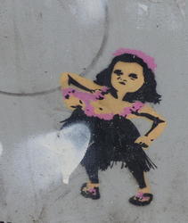 punk hula girl painted on side of utility box