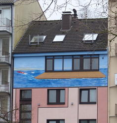beach scene painted on house