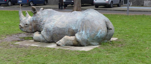 Sculpture of resting rhinoceros