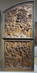 Large wood carving; triptypch side panel
