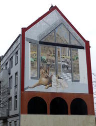 cats painting on building