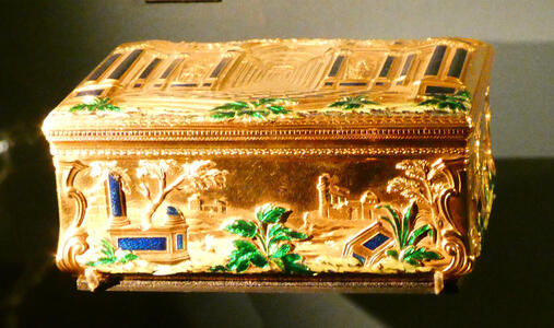 Gold box with blue and green inlay