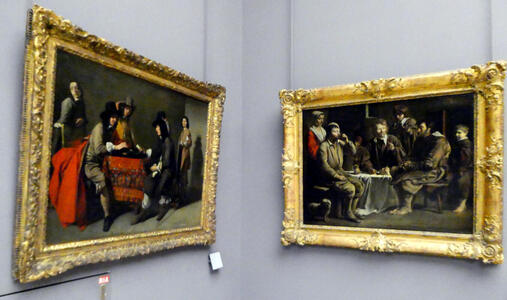 Two paintings of groups of men